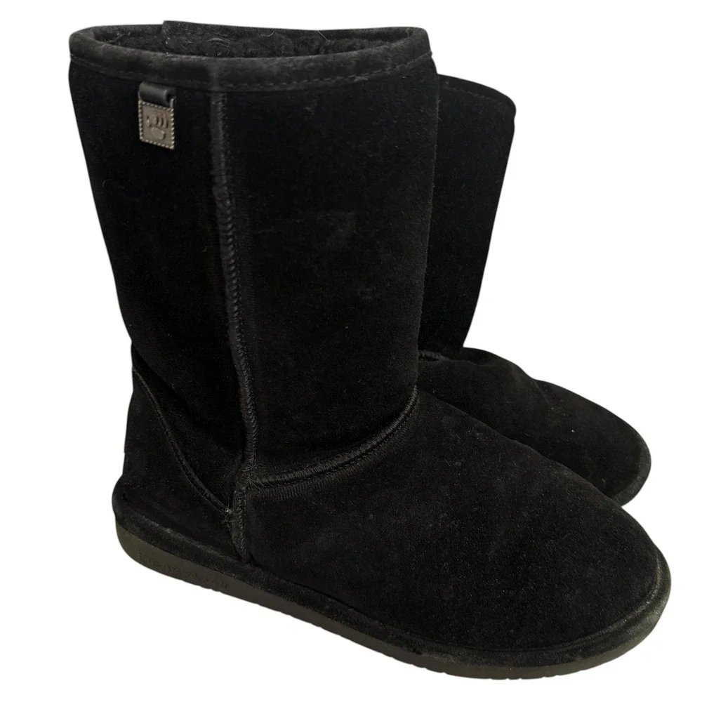 Bearpaw Bianca Short II Black Suede Sheepskin Lining Youth Kids Boots‎ Size 8